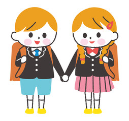 小学生　入学　イラスト　仲良し　白肌