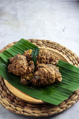Rendang hati ayam or chickens liver rendang is a traditional dry curry delicacy with various spices. Malaysian and Indonesian chicken stew with spices and coconut milk.