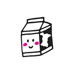 a box of milk vector illustration on white background. happy emoticon. kawaii, cute character with eyes and smiley face. hand drawn vector. doodle for kids, label, logo, clipart, sticker, poster. 