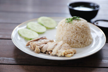 Thai food gourmet steamed chicken with rice khao mun kai