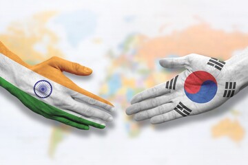 South Korea and India - Flag handshake symbolizing partnership and cooperation
