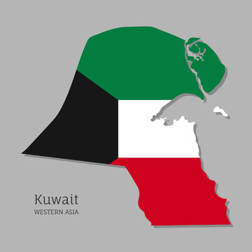 Map of Kuwait with national flag. Highly detailed editable map of Kuwait, Western Asia country territory borders. Political or geographical design element vector illustration