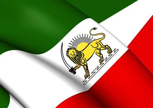 3D Flag of Persia (Lion and Sun). 3D Illustration.