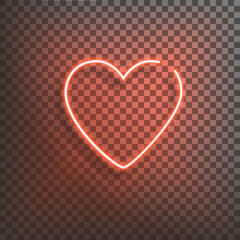 Neon heart. A bright red sign on a transparent background. Element of design for a happy Valentine's day.