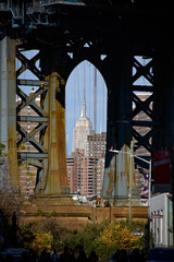 The view from DUMBO in Brooklyn through the bridges 