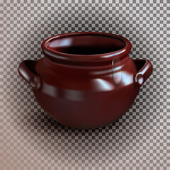 A realistic brown clay pot on an isolated transparent background. Design element for games eco style and Happy Halloween