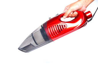 A picture of hand holding red 2 in 1 push-rod Type 800W Portable handheld vacuum household cleaner...