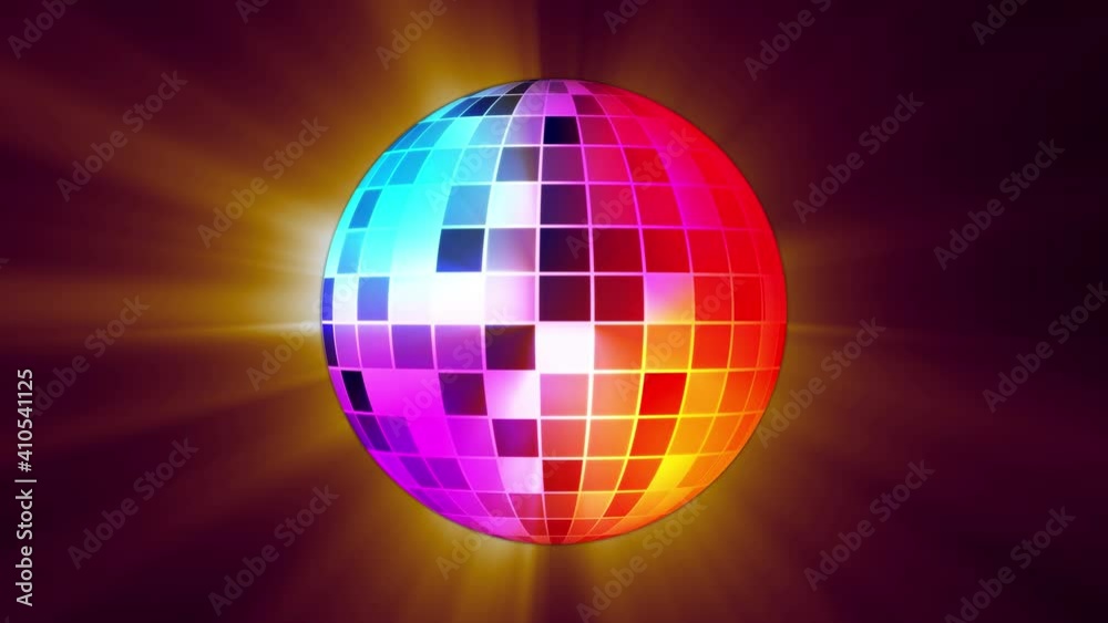 Wall mural rotating disco ball with flickering dance colorful lighting 3d illustration seamless loop animation