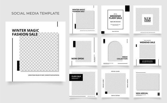 social media template banner fashion sale promotion. fully editable instagram and facebook square post frame puzzle organic sale poster. black white vector background. black friday theme