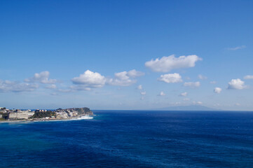 Fototapeta na wymiar 稲取岬と沖に位置する伊豆大島を望む