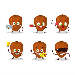 Sapodilla cartoon character with various types of business emoticons
