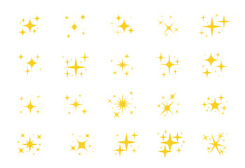 Sparkling stars. A shimmering yellow star and glittering element on white background.