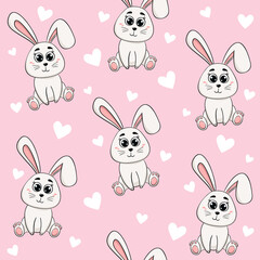 Seamless pattern of cute rabbits on a pink background
