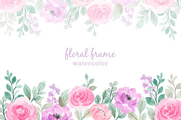 Soft pink purple watercolor floral frame