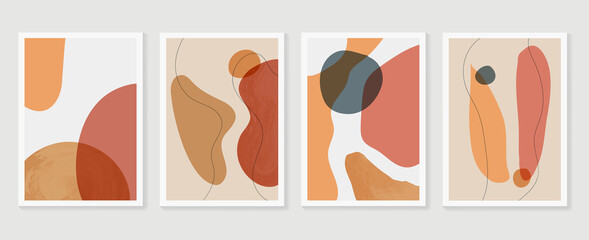 Abstract wall arts background vector set.  Earth tones organic shape watercolor paint art brush design for wall framed prints, canvas prints, poster, home decor, cover, wallpaper. Vector illustration