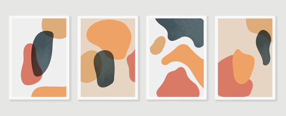 Abstract wall arts background vector set.  Earth tones organic shape watercolor paint art brush design for wall framed prints, canvas prints, poster, home decor, cover, wallpaper. Vector illustration