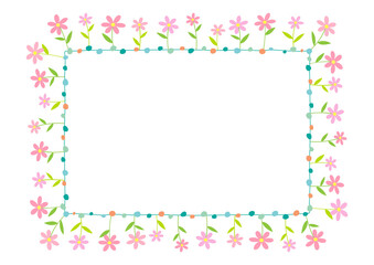 Spring flowers square frame template on white background.