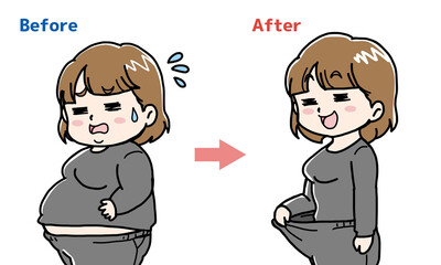 ダイエットのビフォー、アフターのイラスト