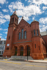 Fototapeta na wymiar St. Mary Star of the Sea Catholic Church on 253 Cabot Street in historic city center of Beverly, Massachusetts MA, USA. 