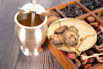 Traditional Chinese medicine and bronze mortar