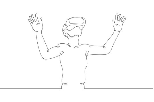 Little teenager child playing virtual reality. Character in a helmet with glasses of virtual reality.