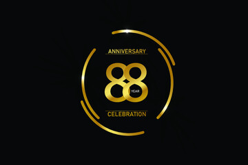 88 year anniversary celebration logotype. anniversary logo with circle golden and Spark light white color isolated on black background - vector
