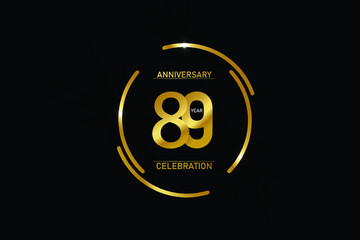 89 year anniversary celebration logotype. anniversary logo with circle golden and Spark light white color isolated on black background - vector