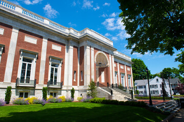 Beverly Public Library at 32 Essex Street in historic city center of Beverly, Massachusetts MA, USA. 