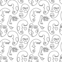 faces line art seamless pattern.women with makeup pattern.lipstick products pattern. pattern with powder and lipstick. stylized female silhouettes seamless.fashionable print of womens faces for fabric
