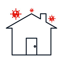 house and coronavirus virus around, colorful design