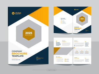 Corporate bi fold business brochure template design with clean, minimal, and modern shapes in A4 format.