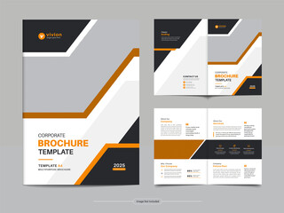 Corporate bi fold business brochure template design with clean, minimal, and modern shapes in A4 format.