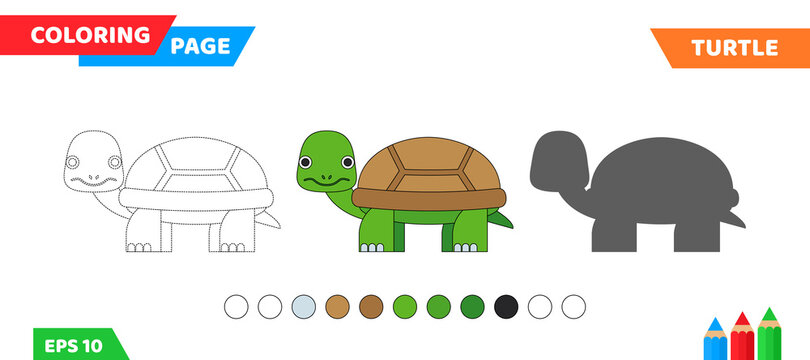 cute cartoon turtle coloring page for kids education vector illustration