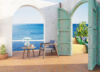 3d rendering scene with mediterranean inspirated romantic style village place with sea view