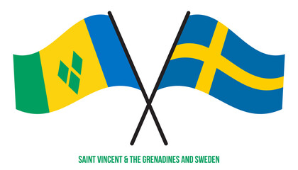 Saint Vincent & the Grenadines and Sweden Flags Crossed And Waving Flat Style. Official Proportion.