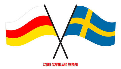 South Ossetia and Sweden Flags Crossed And Waving Flat Style. Official Proportion. Correct Colors.