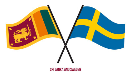 Sri Lanka and Sweden Flags Crossed And Waving Flat Style. Official Proportion. Correct Colors.