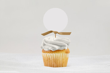 Cupcake Topper Mockup with Gold Ribbon