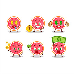 Slice of grapefruit cartoon character with cute emoticon bring money