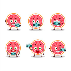 Photographer profession emoticon with slice of grapefruit cartoon character