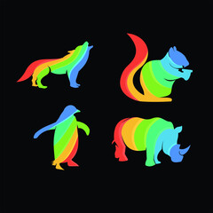 set of colorful animals