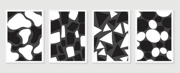 Black and white abstract wall arts vector. Hand draw Organic shape design for wall framed prints, canvas prints, poster, home decor, cover, wallpaper. Vector illustration