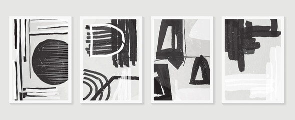 Black and white abstract wall arts vector. Hand draw Organic shape design for wall framed prints, canvas prints, poster, home decor, cover, wallpaper. Vector illustration