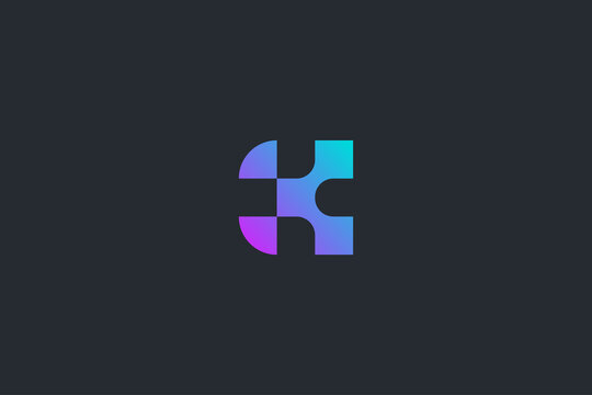 Futuristic Geometric Letter C Dark Background Logo Monogram Template