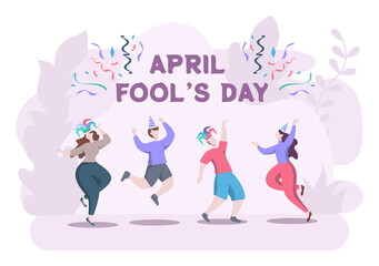 Celebration Happy April Fools' Day wearing a Jester Hat background design. Vector Illustration.