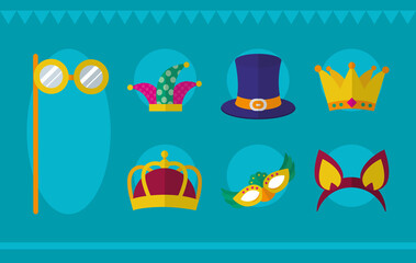 Carnival icon set, colorful design