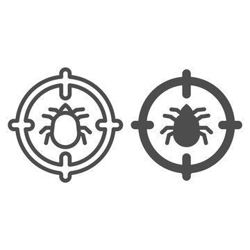 Flea in target line and solid icon, pest control concept, Flea warning sign on white background, catch bedbugs parasite icon in outline style for mobile concept and web design. Vector graphics.