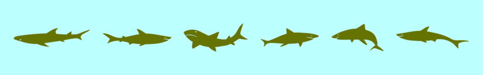 set of shark cartoon icon design template with various models. vector illustration isolated on blue background
