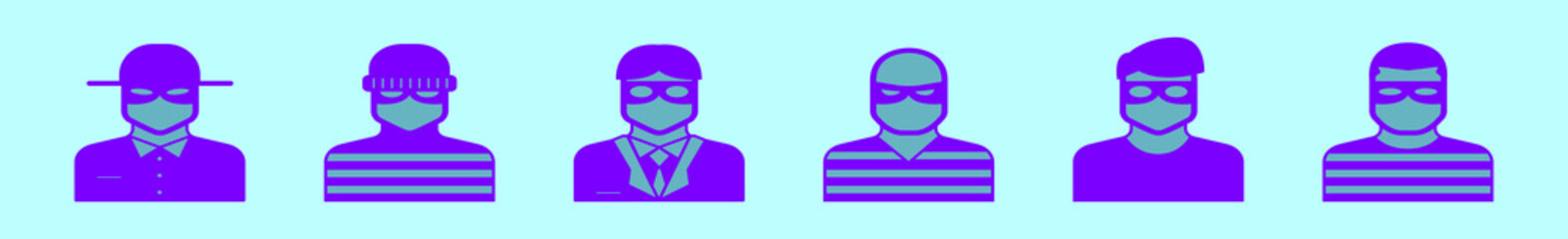 set of robber cartoon icon design template with various models. vector illustration isolated on blue background