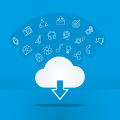 cloud storage and social media icons collection, line style